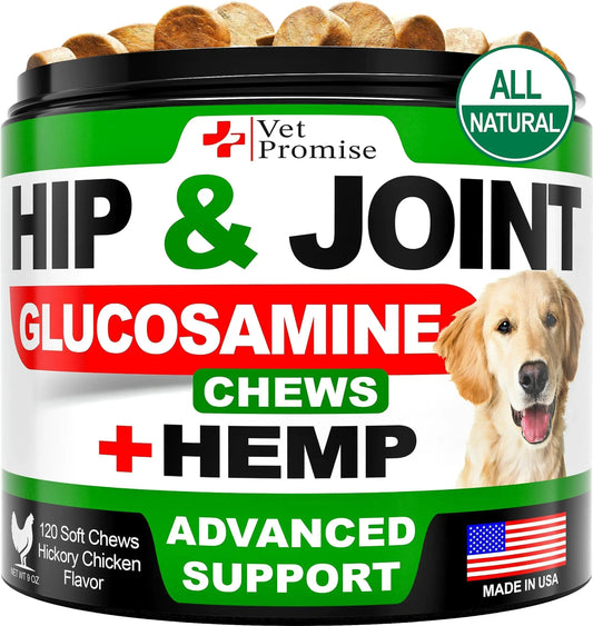 Hemp Hip and Joint Support Supplement for Dogs Glucosamine for Dogs 120 Chews Mishmishpets