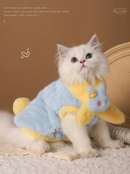 Cat Clothes Fall and Winter Heattech Muppet German Kitten Vest Winter Clothing Cotton Coat Fleece-lined Winter Cat Pet Winter - Mishmishpets